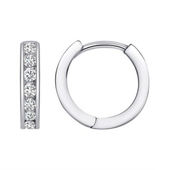 925 SILVER 12mm ONE ROW HOOP EARRINGS